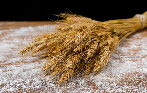 中式复古桌面小麦和面粉背景