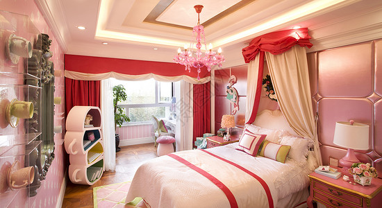 红色和粉红色的墙卧室婚房背景