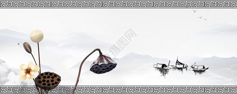 水墨山水装饰画中国风背景设计图片