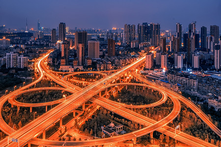 黄昏马路武汉黄昏高架桥车轨背景