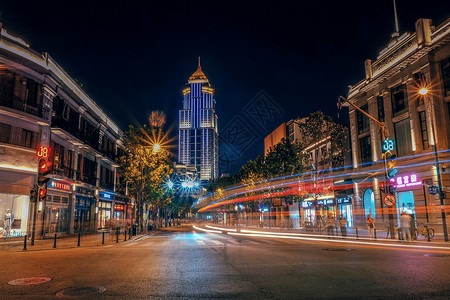 武汉黄昏中山大道江汉路步行街背景图片