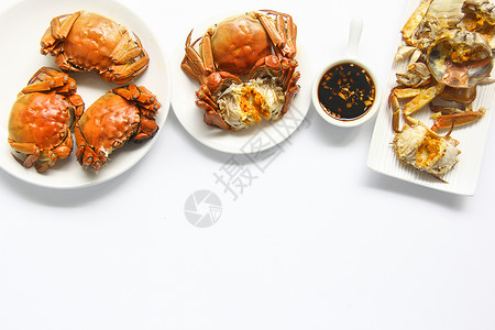 美味大闸蟹螃蟹蟹黄白底背景素材背景图片