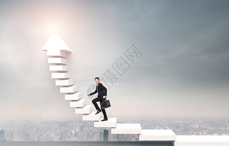 创意高角度俯拍商务人士工作办公踏上成功的阶梯设计图片
