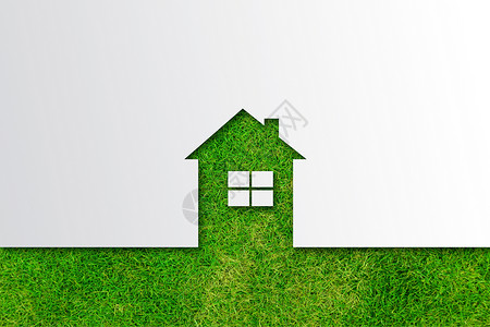 剪纸风格的草地绿色生态房屋设计图片
