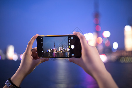 多伦多迷人夜景夜晚用手机拍外滩背景