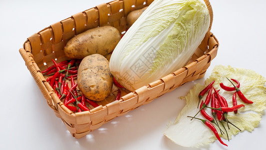 创意白菜木篮里的蔬菜食材背景