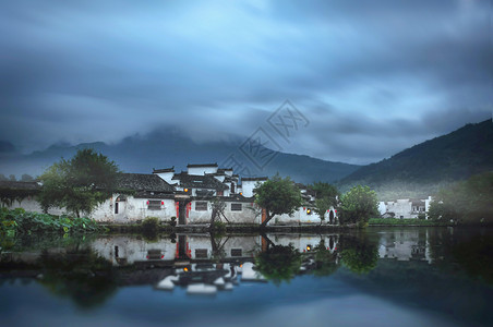 蓝色宏村写生景点素材高清图片