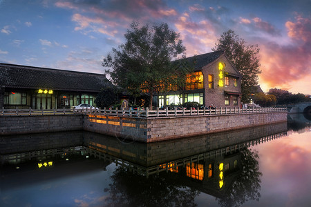 水街暮色盐城夜景高清图片