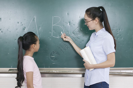 女老师在教室给同学上英文课图片