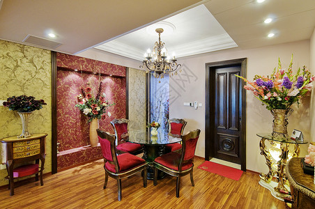 客厅样板房红色古典风家具公司名片高清图片