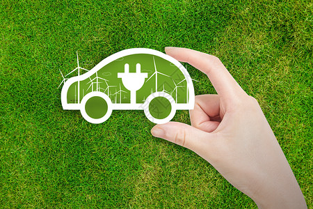 绿色灯泡与汽车充电环保汽车设计图片