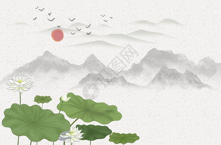 荷花白色中国风背景设计图片