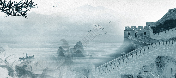 建筑山水中国风背景设计图片