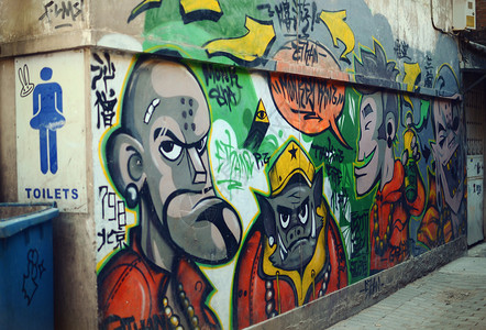 手绘涂鸦风绵羊北京798艺术区涂鸦墙背景