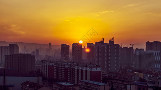 红彤彤壁纸城市日出云朵天际线背景