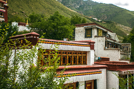 藏民村庄西藏文成公主住所藏民建筑背景