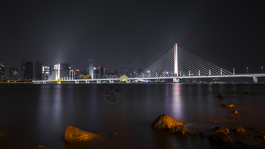 岸边夜景钱江三桥（西兴大桥）背景
