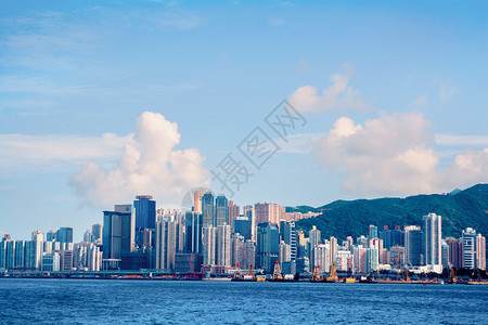香港地标插画香港城市维多利亚海港全景背景