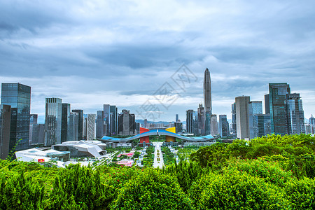 绿色商业深圳城市建筑云朵天际线背景背景