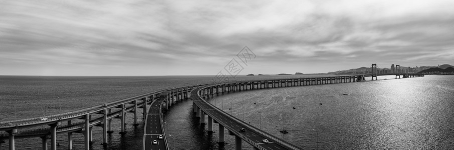 黑白旅游素材黑白星海湾跨海大桥背景