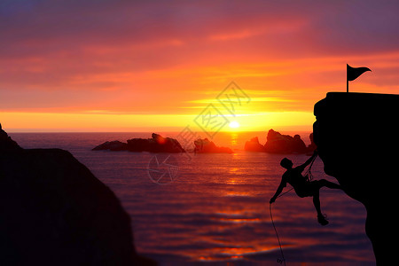 大海太阳攀岩的人设计图片