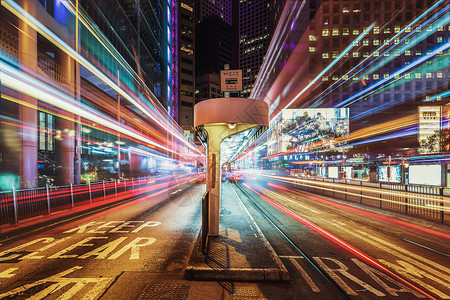 轨道规划师香港街头夜景背景