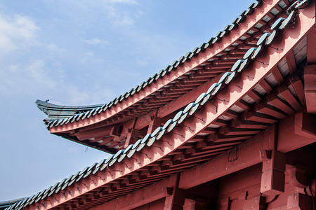 周庄寺庙古建筑屋檐背景