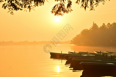 西湖日出背景图片