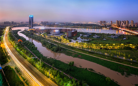 欧亚鹬西安城市边际线夜景背景