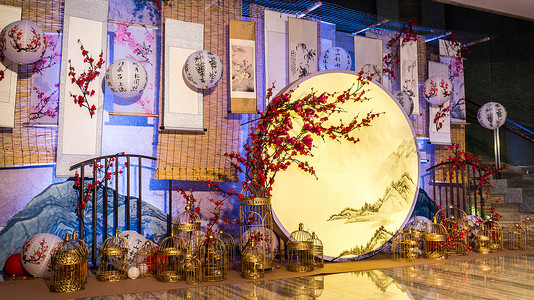 活动现场装饰中国风花好月圆婚礼布置现场背景