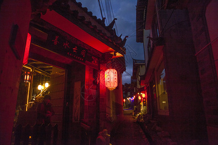 中国元素丽江古镇夜景背景图片