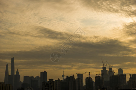 夕阳下的上海城市高楼图片