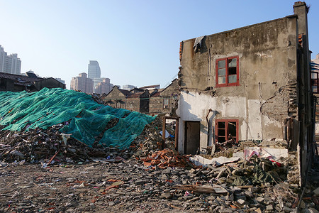 拆迁改建上海发展中的拆迁现场背景