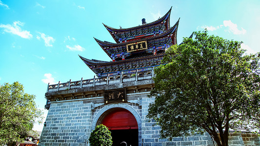 中国风牌匾大理古城五华楼古建筑背景