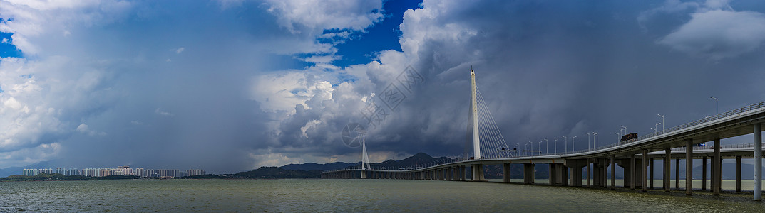海峡两岸深圳湾跨海大桥与香港新界天水围城市风光背景