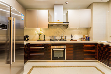 现代化厨房洗碗机冰箱灯高清图片
