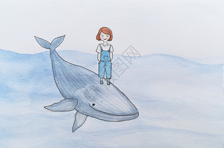 鲸鱼小女孩背景图片
