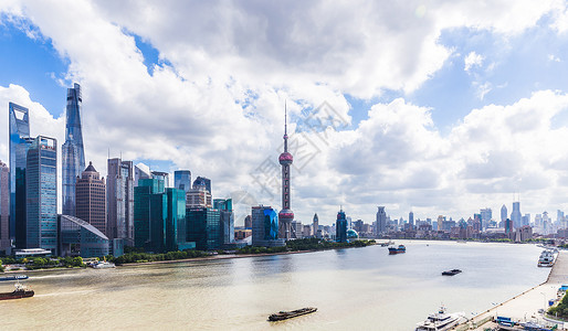 祖国未来上海地标陆家嘴黄浦江外滩背景