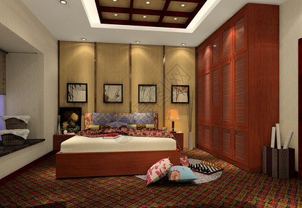 中式衣柜新中式卧室效果图背景