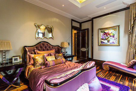 紫色淑女风的卧室高清图片
