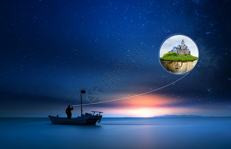 船上钓鱼天空之城的幻想设计图片