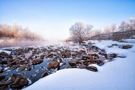 冬季河边冬天的冰雪风景背景