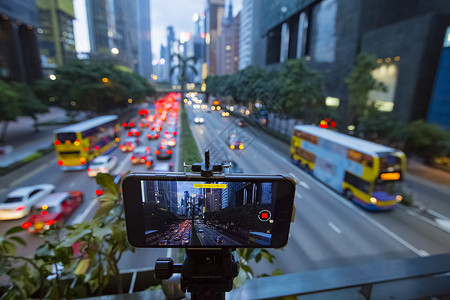 车拍手机拍香港街景背景