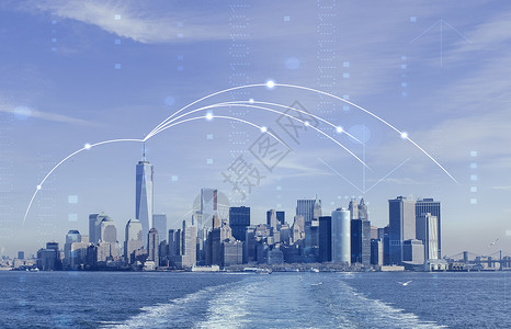 海洋巡游城市线条数字科技设计图片
