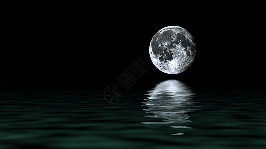 晚上玩电脑海面上的月亮倒影背景