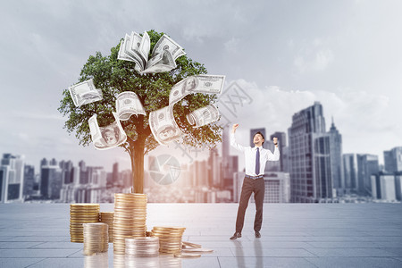 投入投资人与摇钱树设计图片