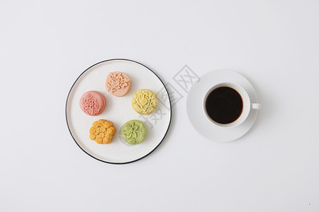桃山皮月饼与咖啡高清图片