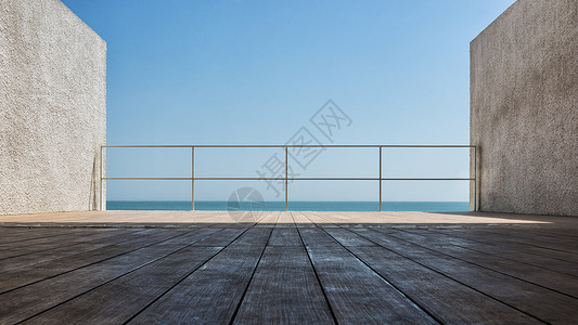 栏杆大海一片蓝天一片海背景