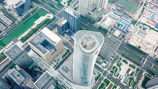航拍宁波南商圈金融高楼背景
