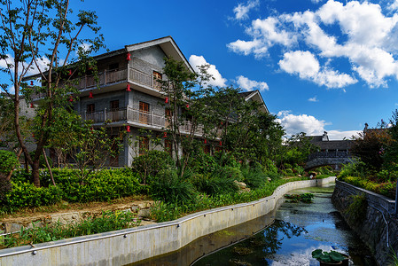 生态别墅古镇园林农家院落背景